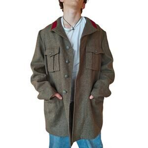 Vintage Widengrens Wool Military Coat Red Collar Tabs Scandinavian C56